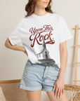 Upon This Rock Tee — white Matthew 16:18 Christian t-shirt — on-model mockup | CarryTheCross