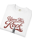 Upon This Rock Tee — white Comfort Colors Christian t-shirt — folded detail | CarryTheCross