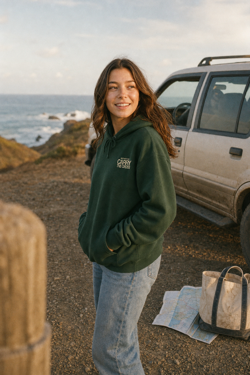 CTC approved model | CTC-003 | Matthew 5:3-10 Hoodie | color:Forest Green | side:front