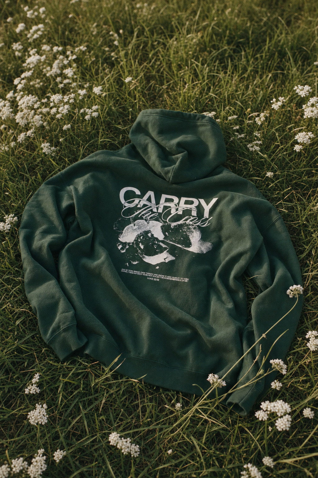 CTC approved model | pixels:4b38b362df367e5a648f0fd5d6e6a0329a2b353f6f57cbacec09c52bd449d0e1 | CTC-011 | Break Bread Hoodie | color:Forest Green | side:back