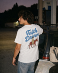 CTC approved model | pixels:70afa3309747c6b8495fb7a18c1d7b6106e82ffa441e446944cedf0bb9a25fba | CTC-029 | Faith Driven Tee | color:White | side:back
