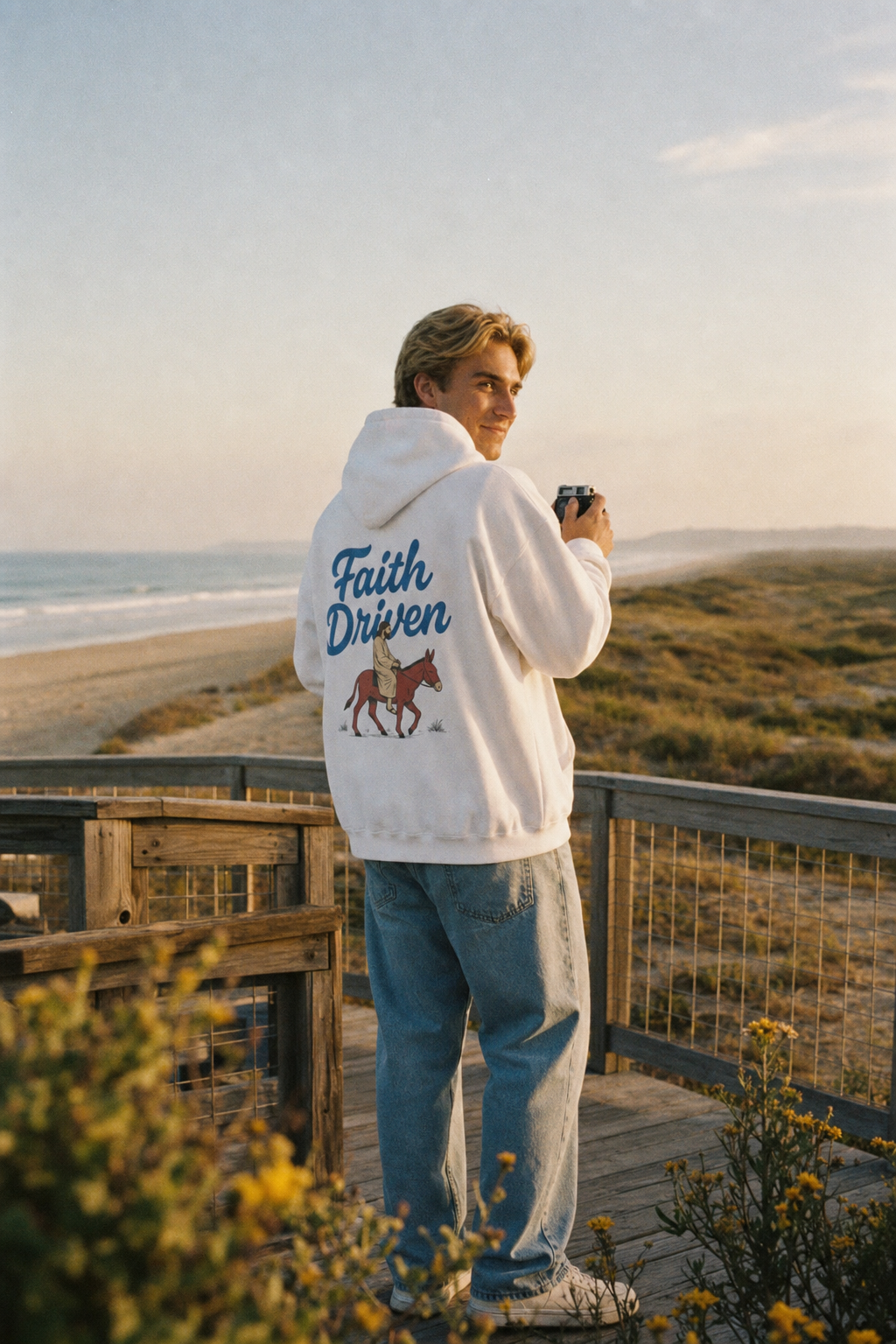 CTC approved model | pixels:6490e90e4302da6196ee326c3b0dd3d7b28bae999a242256d5a29c1ec8deeba7 | CTC-033 | Faith Driven Hoodie | color:White | side:back