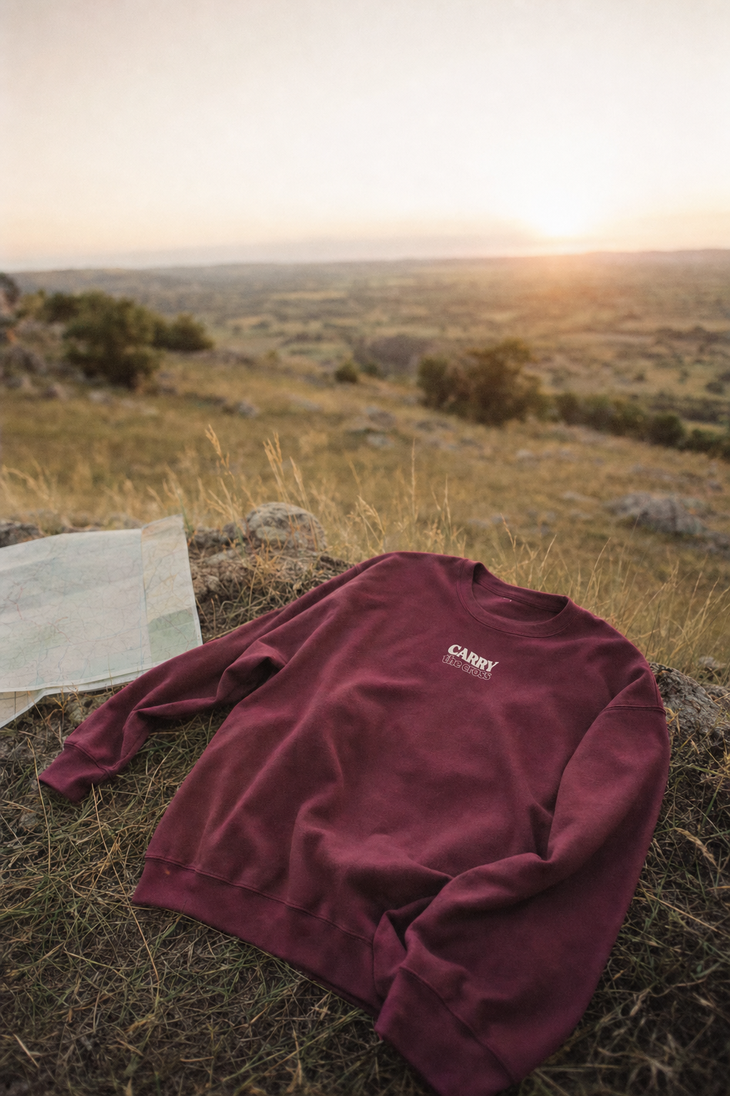 CTC approved model | pixels:ab8956cebe8a00bbada5a5487c9fd664466a5ac216170da199f76ba8fd1eb9dd | CTC-035 | He Is Risen Crewneck | color:Maroon | side:front