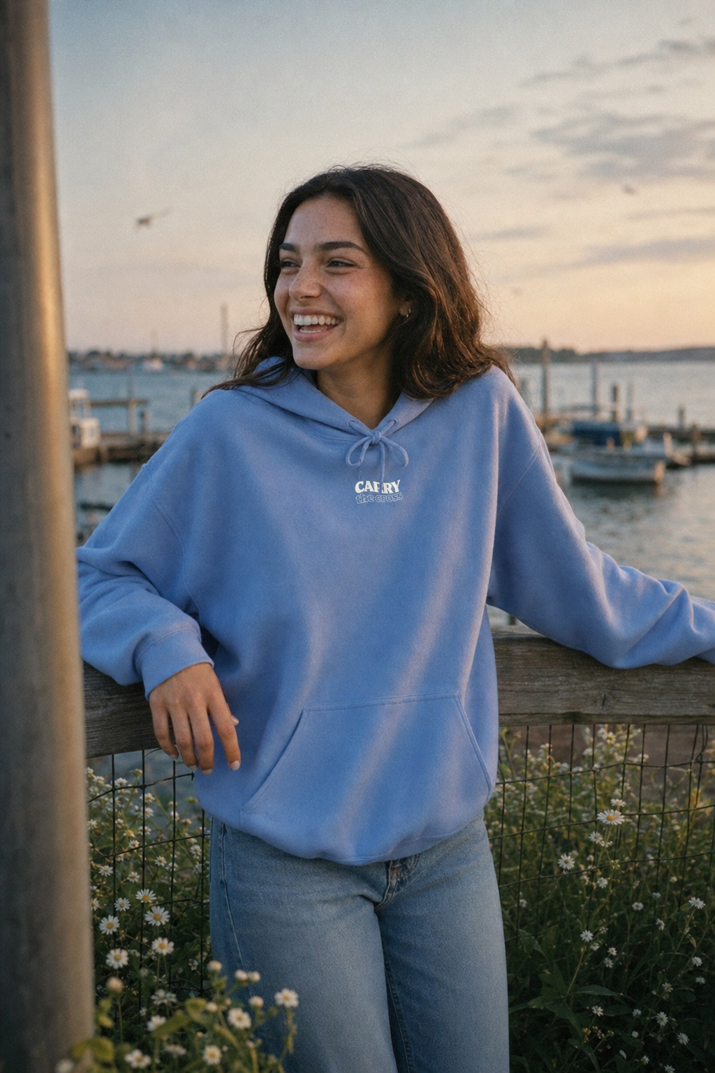 CTC approved model | pixels:7c24dd9393d9ae75b727c12fa96131557ff7b6bbad8285ed473deb0a8f3ee84d | CTC-037 | He Is Risen Hoodie | color:Carolina Blue | side:front