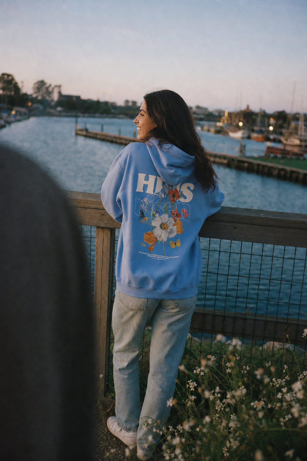 CTC approved model | pixels:4e2ac07cacf83ee0f7406aa32797030e99dccb7bef6327a6a1e4f7be835cbbe1 | CTC-038 | He Is Risen Hoodie | color:Carolina Blue | side:back