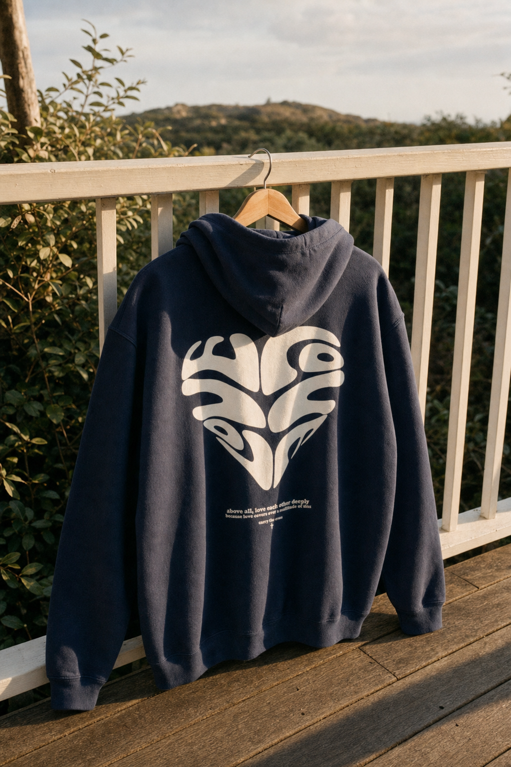 CTC approved model | pixels:5cc98d786aa82845118ac910da35127dd118eb639f9f133337316229edc33f11 | CTC-090 | Love Above All Hoodie | color:Navy | side:back