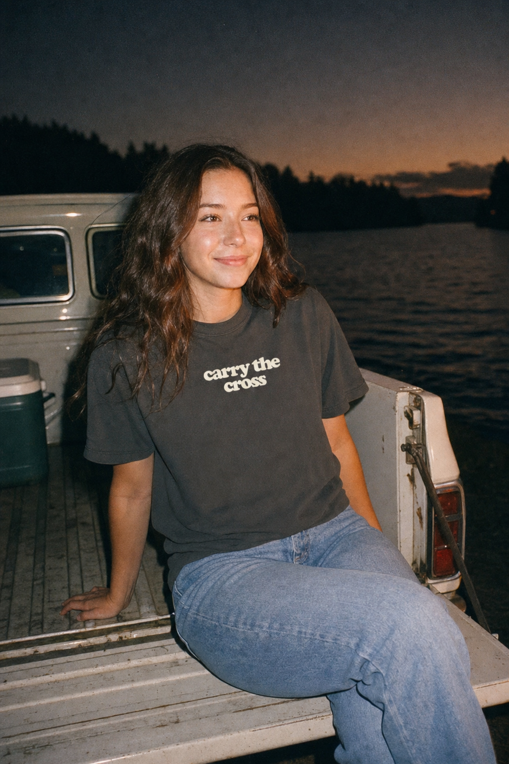 Carry The Cross tee — lake at dusk
