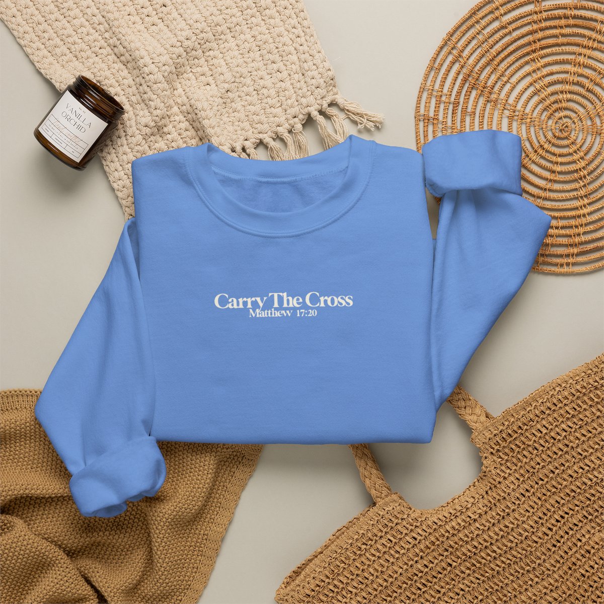 Matthew 17:20 Crew — Carolina Blue, folded 2