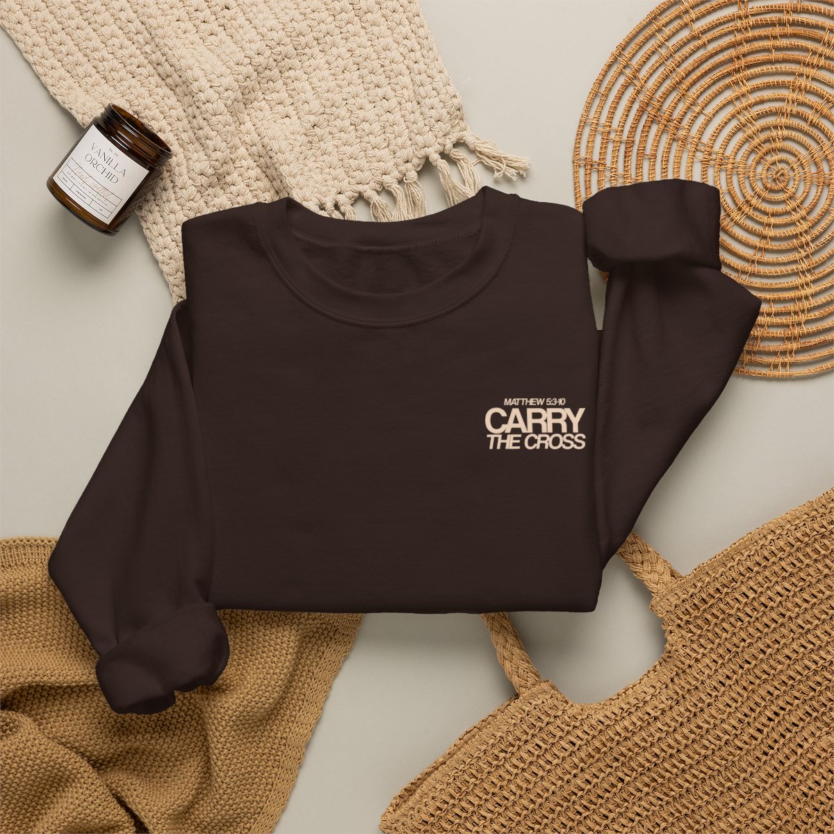 Matthew 5:3 Crew — Dark Chocolate, folded 2